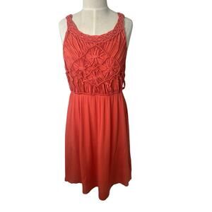 Miss Me Womens Large Bohemian Sleeveless Dress Orange Crochet Stretch Lined READ